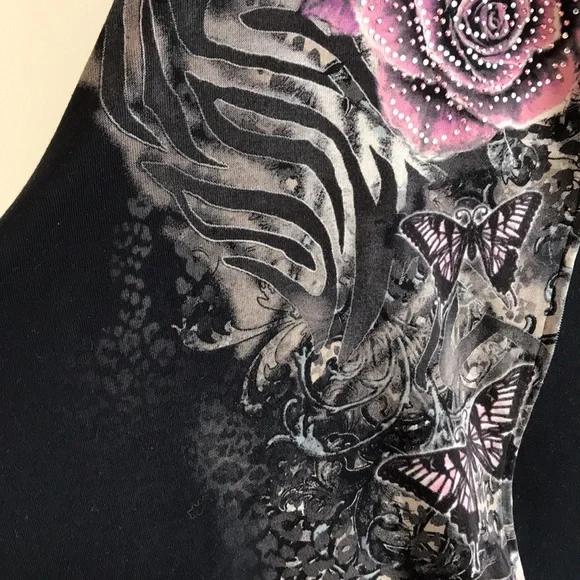 Essentials Sz 4X hoodie zip front Y2K graphic roses Butterflies crystals black - Picture 14 of 14